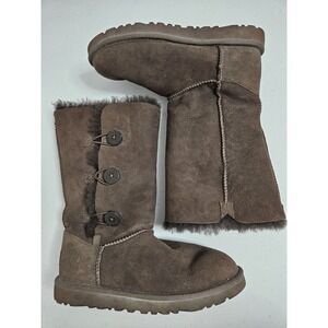 UGG Australia Bailey Triple Button Boots Women's 5 Brown Suede 1962Y Comfy VGUC